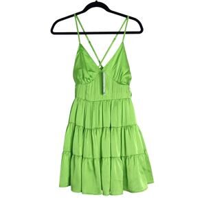 URBAN OUTFITTERS NWT Green Satin Peasant Mini Dress Smocked Women's M